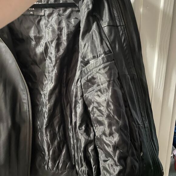 Vintage Oscar Piel Jacket Mens XL Black Leather Bomber Quilted Lined Classic - Picture 7 of 11